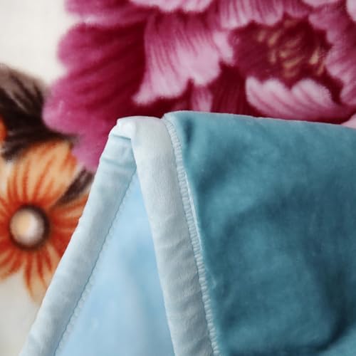 Image of JYK Korean Mink Fleece Blanket King Size 83'' x 91'', 5.7 Pounds - 2 Ply Reversible Silky Soft Plush Warm, Comfy Bed Blanket, Luxurious Blanket for All Seasons - Blue /Purple Peony