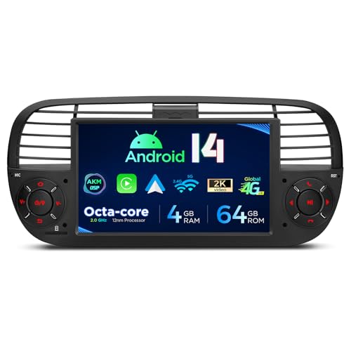 XTRONS for Fiat 500 (2007-2015) Touch Screen Radio, 7 Inch Android 14 Car Stereo for Fiat 500 Replacement Head Unit Built-in DSP Car Play Android Auto 4+64GB (Black) -  PE7150FL_B-CA