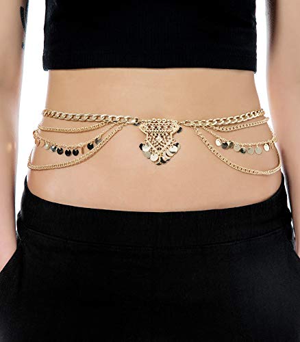 Tornito 2 PCS Waist Belt Chain Vintage Dangle Dancing Tassel Body Chain Bikini Beach Body Jewelry for Women Silver Gold Tone3