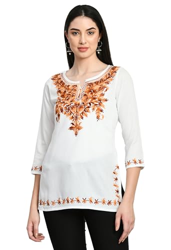 Image of QAZMI Women's Cotton Embroidered Regular Tunic Shirt (Top Short Multicolour
