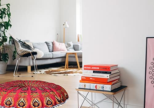 Hippie Room Decor Meditation Boho Floor Pillow Outdoor Cushion Cover Mandala 32 Inch Round Floor Bohemian Sitting Pouf Seating Adult Morrocan Floor Pillow Indian Circular Red Color Circle #TOP3