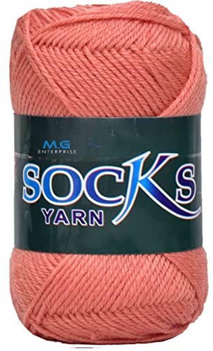 Image of M.G ENTERPRISE Premium Socks high Strength Nylon Yarn Suitable for Socks, Accessories, and Home Decor. 500 gm Salmon, Suitable for Both Crocheting & Knitting. ETUA