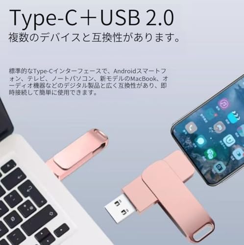 Ｌｏｒｘｎｅ USBメモリ 1TB-128TB 大容量 2in1 高速＆Type-C コンパクト 外付けメモリー 360度回転 フラッシュメモリ スマホ使用可 PC対応可ipad/Android/PC 合金筐体 耐衝撃 防水 防塵仕様 データのバックアップ 携帯便利 (1TB,D)