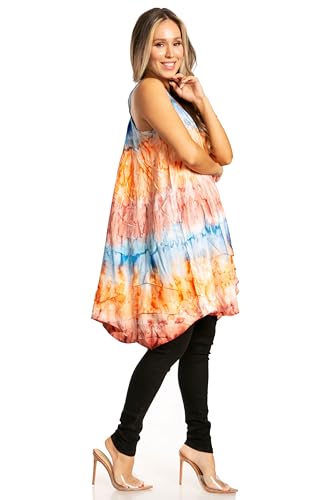 Image of Sakkas Artemi Women's Casual Short Tie-dye Sleeveless Loose Tank Dress Cover-up
