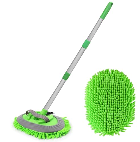 Taylor & Brown 115cm Car Wash Brush Mop Cleaning Tool with Long Handle Kit for Washing Detailing Cars Truck, SUV, RV, Trailer, Boat 2 in 1 Microfiber Sponge Duster
