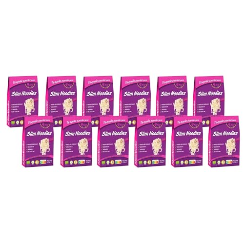 Slim Pasta - Pack de 12 Unidades de Noodles de Konjac - Sin Calorías ni Carbohidratos - Ideal para Dietas Keto y Low Carb - Apto para Veganos - Elaborado con Harina de Konjac
