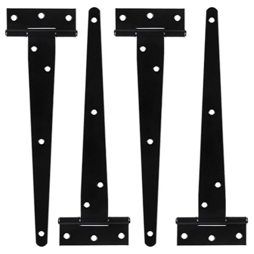 Zydiwo 4 Pièces Charnières Lourdes en T Charnière de Porte en T Noir avec Vis pour Porte de Remise Clôture en Bois Porte de Jardin Fenêtre (12 pouces)