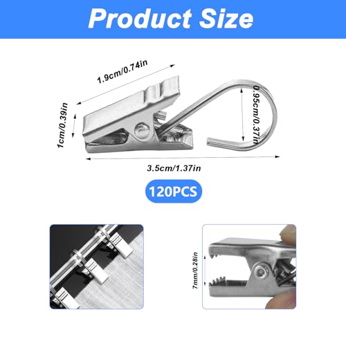 Miniatura 2 de 120 Pinzas Para Cortinas, Clips De Cortina De Acero Inoxidable Con Ganchos, Ganchos De Cortina De Metal, Pinzas Para Cortina, Ganchos Para Colgar Cortinas De Ducha, Cadenas De Luz, Fotos, Decoración