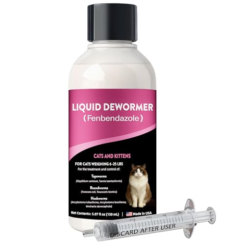 Liquid Dewormer for Cats & Kittens, Fenbendazole Cat Dewormer for Tapeworms, Roundworms, Hookworms & Lungworms, Chicken & Honey Flavor Oral Wormer, Easy Daily Dose, 150 mL