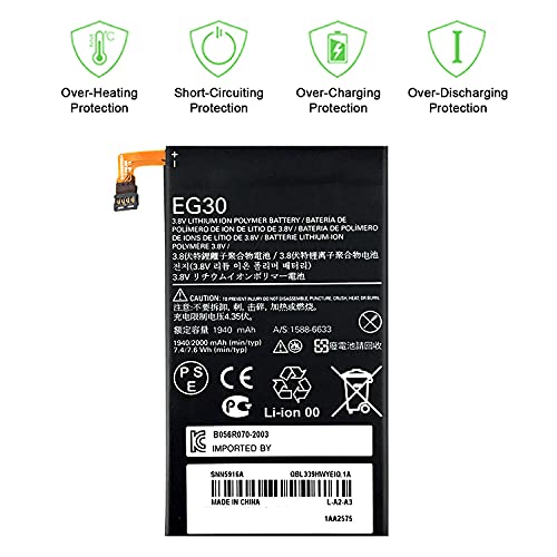 for Verizon Motorola Luge XT907,Droid Mini XT1030 Replacement Battery,for EG30/SNN5916A Battery with Adhesive Tape Tool Repair Kit - Thumbnail 2