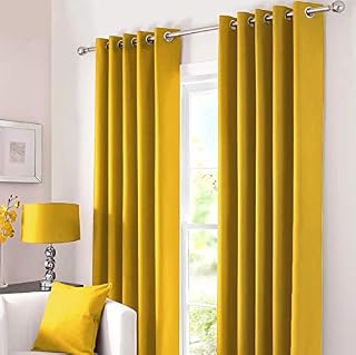 Kinfolk Textile Blackout Thermal Eyelet Ring Top Insulated Pair of Curtains Including 2 Tiebacks (Ochre Yellow, 46" x 54")