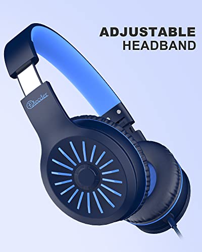 ELECDER i45 On-Ear Headphones With Microphone - Foldable Stereo Bass, No-Tangle 1.5M Cord, 3.5MM Jack, Portable Wired for School/Kids/Teens/Smartphone/Travel/Tablet Gray/Blue - Thumbnail 3