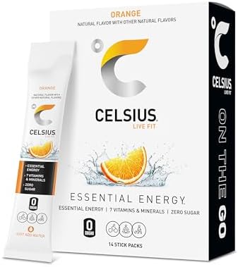 Celsius On-The-Go Calorie Burner, Orange 14 Packets (Pack of 1)