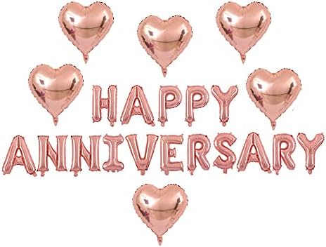 KUNGOON Happy Anniversary Balloon Banner,Valentines Day/Wedding Anniversary Party Decorations,Love Party and Anniversary Party Supplies,16 Inch Rose Gold Aluminum Foil.
