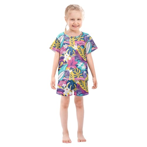 ALAZA Palm Leaf Tree Yellow Pajamas Short Sleeve 2 Piece Sleepwear Top and Bottom Pajama Set Unisex3