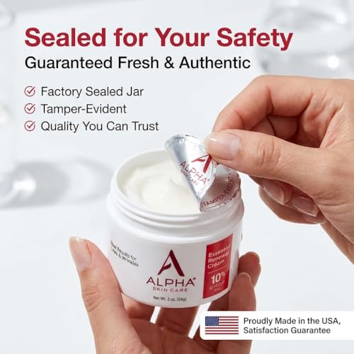Alpha Skin Care Essential Renewal Cream, 10% Glycolic AHA, Anti-Aging Formula, Reduces Lines & Wrinkles, Alpha Hydroxy Acid Exfoliates for Smoother Skin, Normal, Sensitive or Dry Skin, 2 Oz