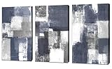 Navy Blue Abstract Art 3-panel Canvas Wall Art for Living Room Bedroom Canvas Painting Blue and Gray...