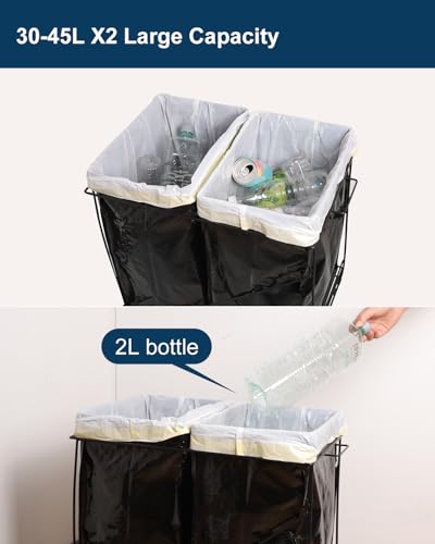 Image of Pull-Out Trash Can for Kitchen Cabinet, Double 13 Gallon Tilt Out Garbage Bins with Soft-Close Slides, Under Sink Stainless Steel Shelf, Easy Installation, Heavy Duty Bags Included (Black)