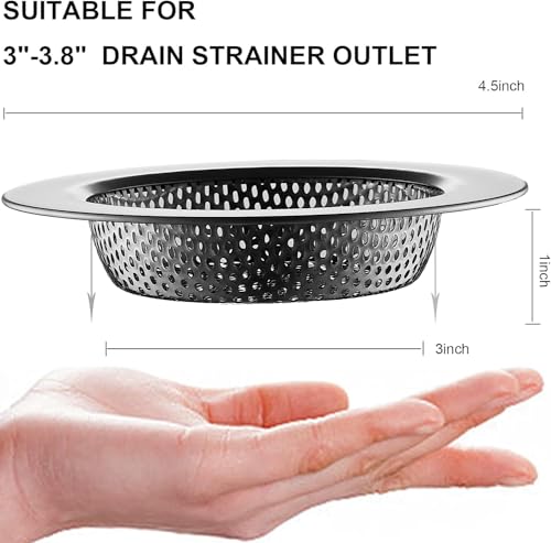 LASSHSWA Kitchen Sink Strainer Stainless Steel, Kitchen Sink Drain Strainer, Silver-Black Sink Strainers for Kitchen Sinks with Large Wide Rim 4.5" Diameter (2 PCS) - Image 3