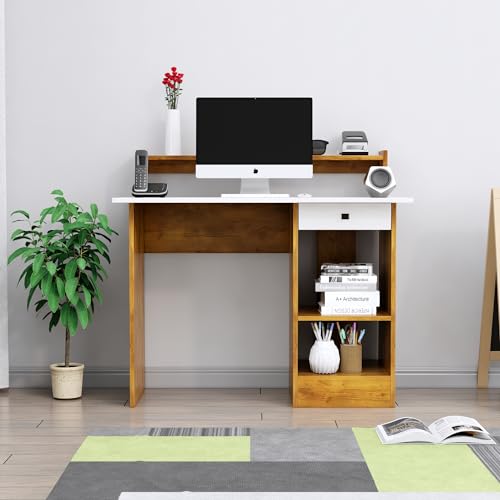 Image of Bniture Wooden Study Table for Home | Engineered Wood Study Table with Book Shelf | Multi Purpose Computer Desk for Study & Writing | Laptop Table with Drawers & Shelf | Giant Wood & Frosty White