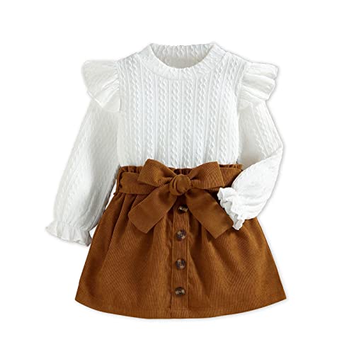 Toddler Baby Girl Knitted Sweater Skirt Pullover Top Button Bow Mini Skirts Set Outfits Fall Winter #TOP3