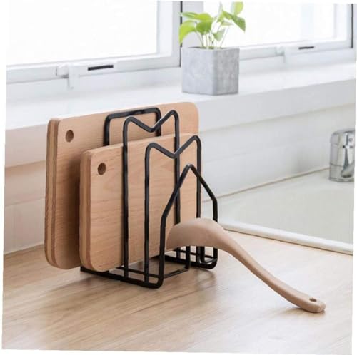 Image of Pan & Pot Lid Organizer Rack - Multifunctional Cookware for Cabinet, Pantry Chopping Board Holder, Space-Saving Kitchen Organizer, Black (6 x 9 x 9.25 Inches) (HUT-RACK)