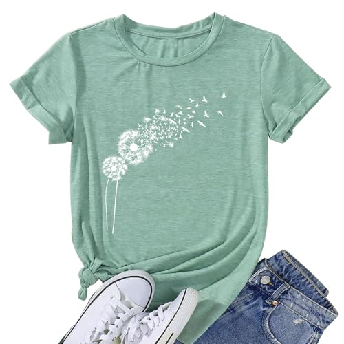 Image of Womens Dandelion T Shirts Sunflower Graphic Short Sleeve Casual Tops