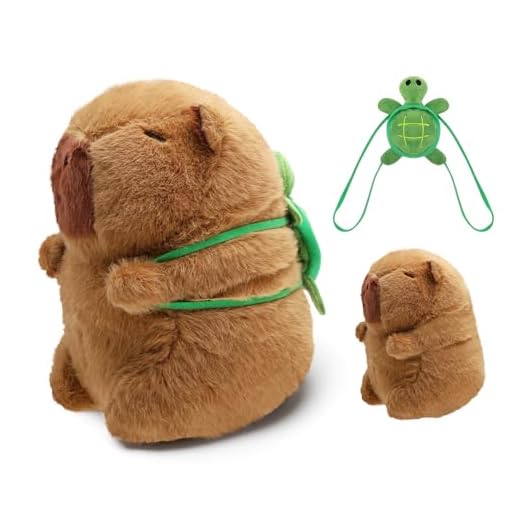 VOSSOT Peluche Capibara con Mochila Tortuga – Capibara Peluche Grande de 18cm, Juguete de Peluches Kawaii para Niños y Decoración, Tierno o Coleccionable
