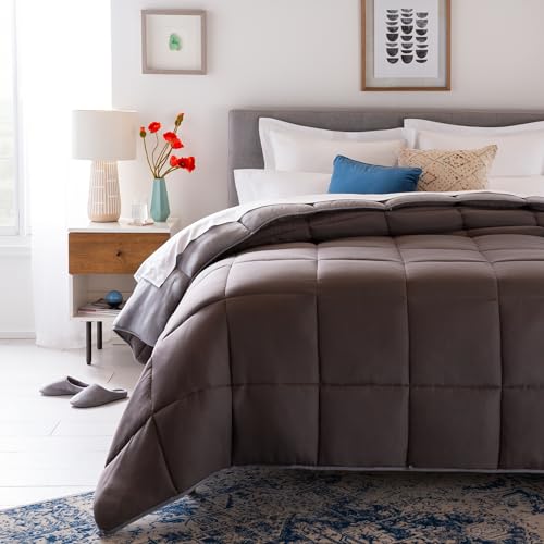 Image of Linenspa Reversible Down Alternative Comforter and Duvet Insert, California King - All-Season Comforter with Box Stitch and 8 Duvet Loops - Bedding for Kids, Teens, and Adults - Stone / Charcoal