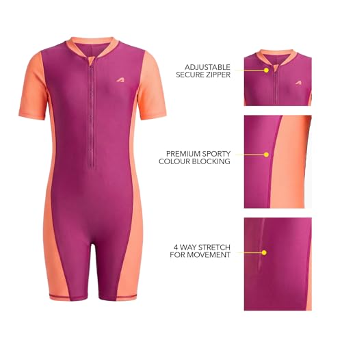 Image of Boldfit Swimming Costume for Kids Lightweight Swim Suit for Kids Girls Half Sleeve Swim Costume Girl One-Piece Swimming Suit for Girls