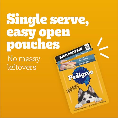 Image of Pedigree High Protein Wet Dog Food Pouches, Variety Pack, 3.5 oz, 30 Count | 35% more protein than Choice Cuts in Gravy, real beef /chicken /turkey, steam cooked, 100% complete & balanced