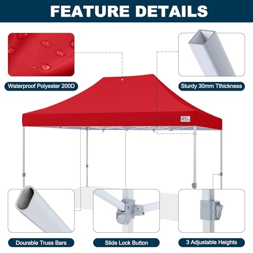 Image of MASTERCANOPY 10x15 Heavy Duty Pop Up Canopy Tent with Roller Bag(Red)