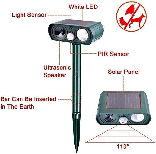 Cat Repellent, Solar Powered Waterproof Animal Deterrant, Solar Powered Deterrent with Motion Sensor and Flashing Lights Outdoor Solar Farm Garden Yard Device, Dogs, Cats, Birds - Image 3