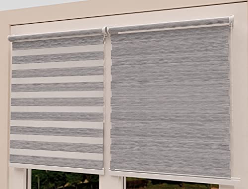 TROYAHOME® Doppelrollo Klemmfix Ohne Bohren Duo Rollo Fenster Rollo Easyfix (Stein Grau, 80 x 200 cm (Stoffbreite 77 cm)