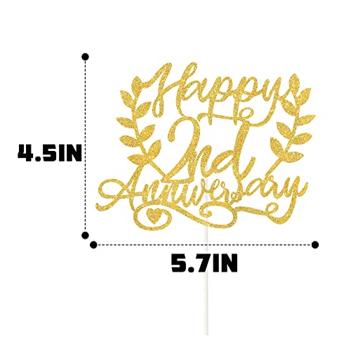 Gwing Happy 2Nd Anniversary Cake Topper, Gold Glitter- Celebrating 2Nd Birthday Decor-Cheer To Baby Two Years Old Birthday Wedding Party Decorations Supplies #TOP1