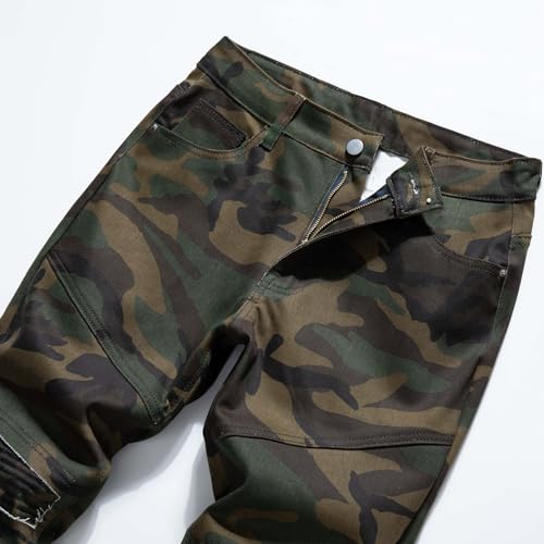 Men's Casual Military Cargo Pants Jeans Camo Trousers Ripped Holes Denim Biker3