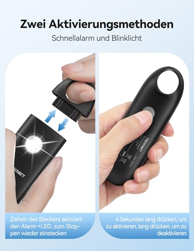 TECKNET Persönlicher Alarm für Frauen, Taschenalarm mit 130dB Sirene und LED Signalleuchte, USB Type-C Wiederaufladbar Self Defense, Persönlicher Alarm, Kinder, ältere Menschen, Nachtschicht