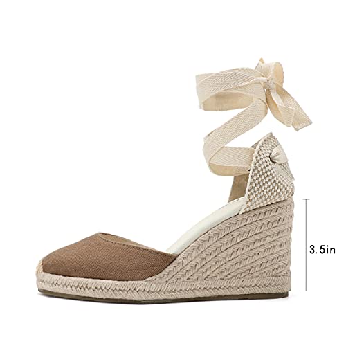Image of Women's Espadrille Wedge Sandals Closed Toe Lace-Up Shoes