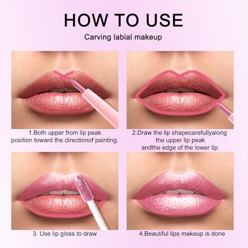 Image of evpct Warm Pink Metallic Glitter Lip Liner and Lipstick Combo Set Long Lasting Waterproof, Metallic Shimmer Lip Gloss Stain Makeup for Women, Warm Pink Frosted Iridescent Glossy Liquid Lipstick 19