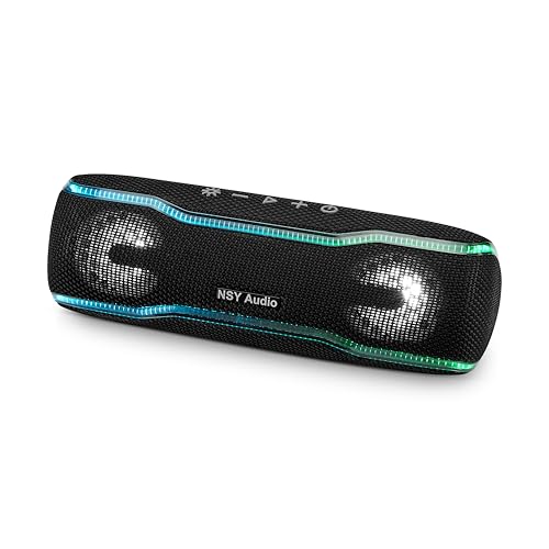 NSY Audio IPX7 Waterproof Bluetooth Speaker, 24H Playtime, LED Lights, TWS Pairing, Small Wireless Speaker for Outdoor Party, Beach, Travel, Pool, Gifts, Black