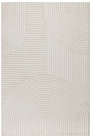 Tapis Moderne à Relief Graphique avec Texture sculptée et Lignes arrondies - Dimension 120x170 cm, Couleur Beige