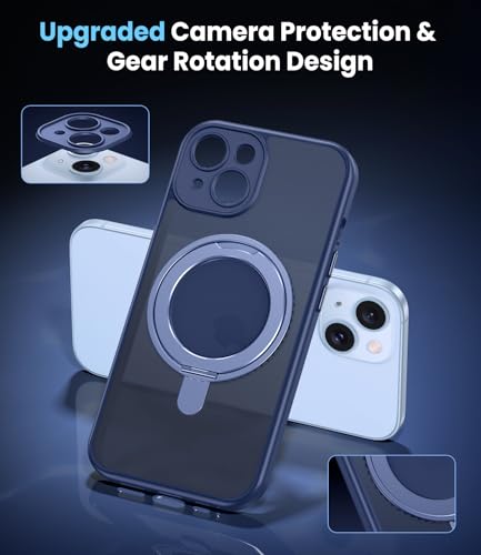 Coque iPhone 15 support magnétique pour vidéos mains libres bleu silicone