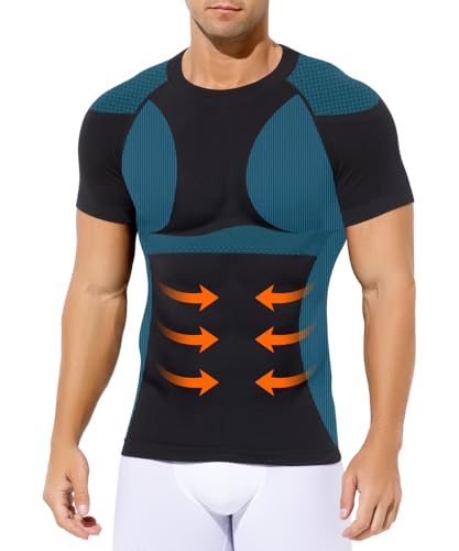 Casey Kevin Camisa Compresión Hombre Manga Corta, Faja Reductora Compresión Adelgazante para Hombre, Camisetas Interiores Delgadas para Abdominales Body Shaper