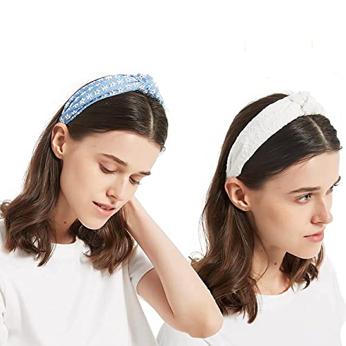 Begood White Headbands For Women Embroidery Knotted Wide Hairband Hoop Fashion Top Knot Turban Hair Accessories For Girls Vintage Floral #TOP1