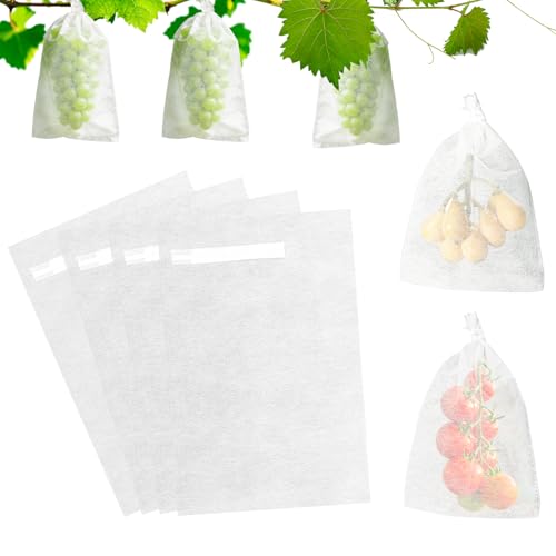 100 Pièces Sac Protection Fruits, 20 x 30 cm Sachet Protection Raisin avec Cordon de Serrage, Réutilisables Sac Protection Raisin pour Protéger Contre Les Guêpes, Les Oiseaux et Autres Insectes
