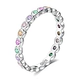 Ayoiow Anillo de compromiso para mujer de plata de ley con circonita multicolor, talla 52 (16,6 – 62) (19,7), multicolor, plateado y circonita sintética