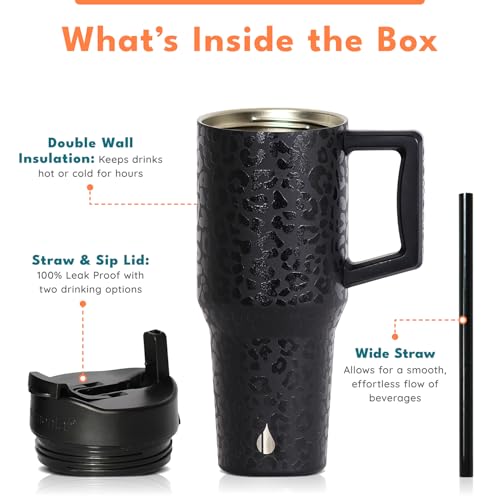 Image of Elemental 100% Leak Proof 32oz Tumbler with Handle & Straw Travel Mug | Stainless Steel Double Wall Insulated Tumbler for Hot and Cold Beverages with Sip & Straw Lid