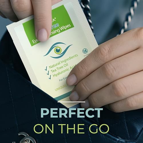 noveha 60pcs tea tree oil eyelid amp lash wipes  with hyaluronic acid green tea amp chamomile for blepharitis itchy amp stye eyes individually wrapped natural eyelash makeup remover amp daily cleanser