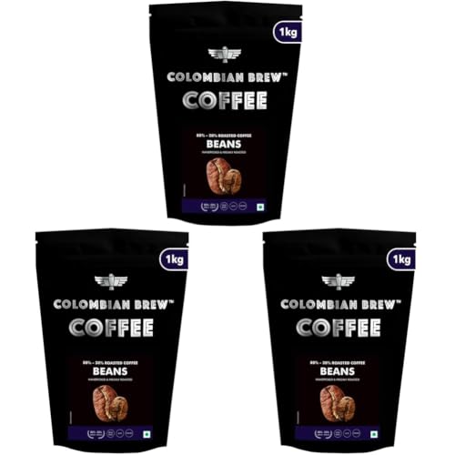 Image of COLOMBIAN BREW COFFEE Colombian Brew 80-20 Arabica Robusta Roasted Coffee Beans 1kg (Pack of 3)