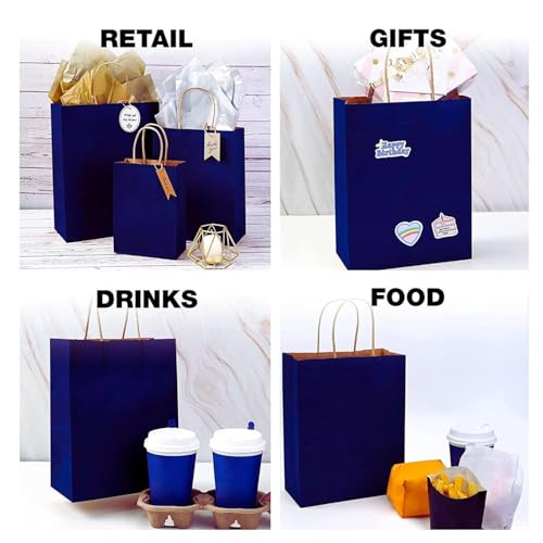 Image of Gitanjali Paper Curves Gift Bags 25pcs 16x12x6 inch Large Paper Bag with Handles - Return Gift Bag, Party Favor kraft Paper Shopping Retail Paper Carry Bags, Disposable Paper covers (Large-Dark Blue, Pack of 25)